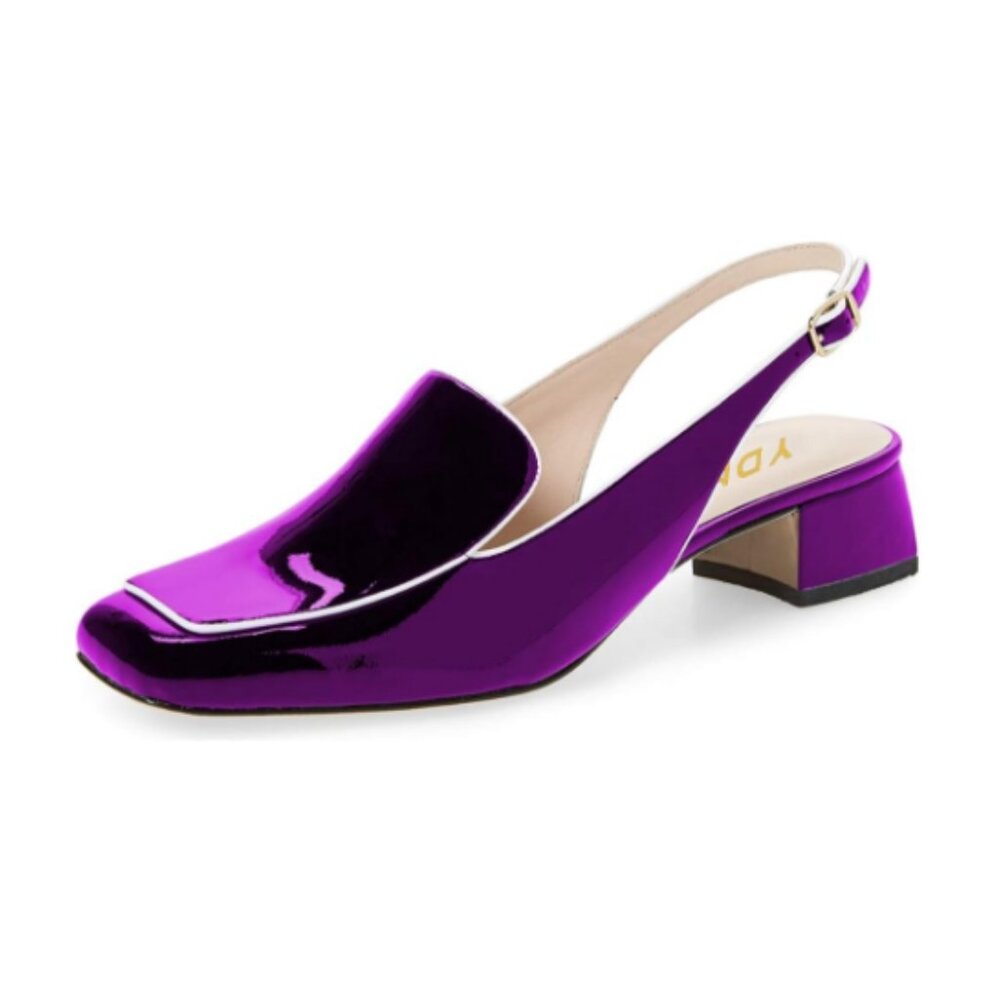 YDN Women Closed Square Toe Block Low Heels Slingback Formal Loafer Dressy Shoes